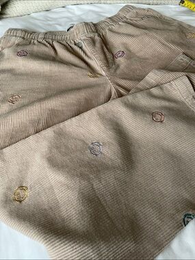Urban Outfitters Tan Corduroy Pants with Multicolor Embroidered Smileys